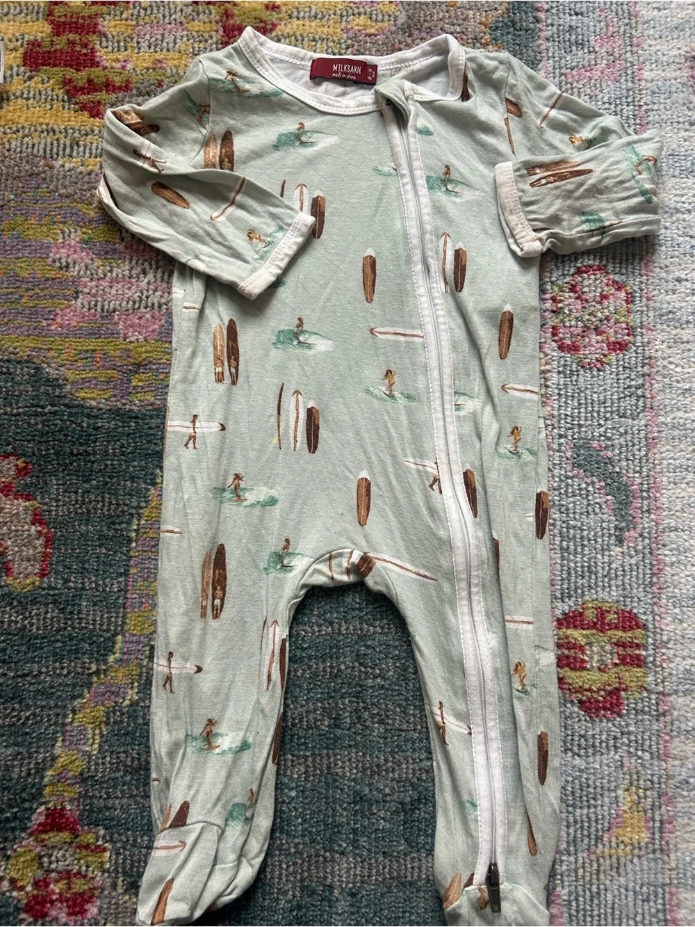 Milkbarn Surf Print Baby One-Piece Zipper Footed Pajamas 6-9 months